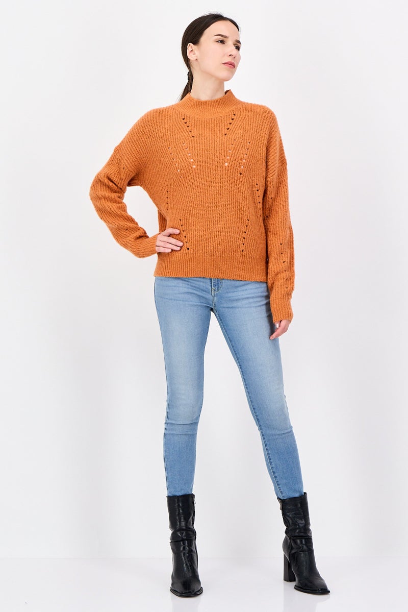 French Connection Women Mock Neck Knitted Long Sleeve Sweater, Rust - Image 4